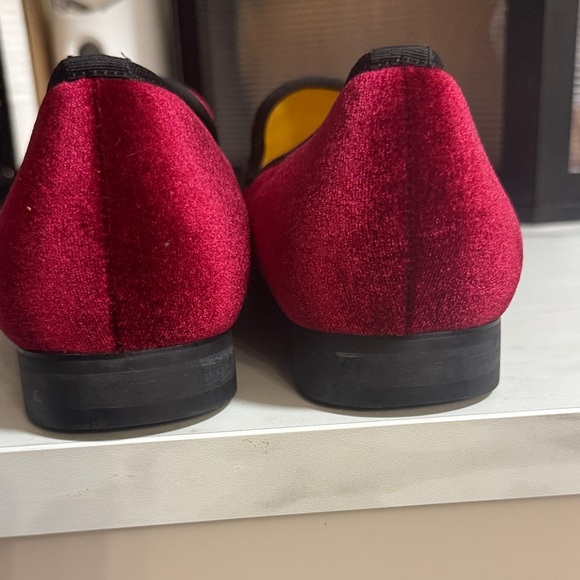 EUC Red Velvet Loafers with Gold Accent - Picture 4 of 12